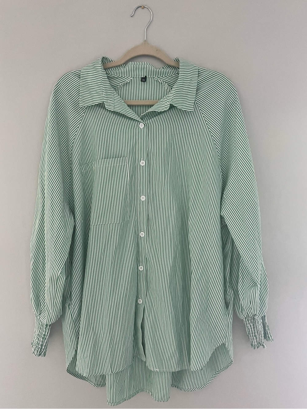 Green and White Striped Button-Up Shirt, 2XL